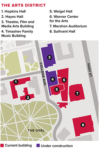map with key of the arts district at The Ohio State University