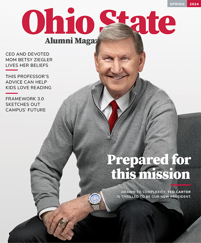 Cover image; Spring 2024 issue of Ohio State Alumni Magazine