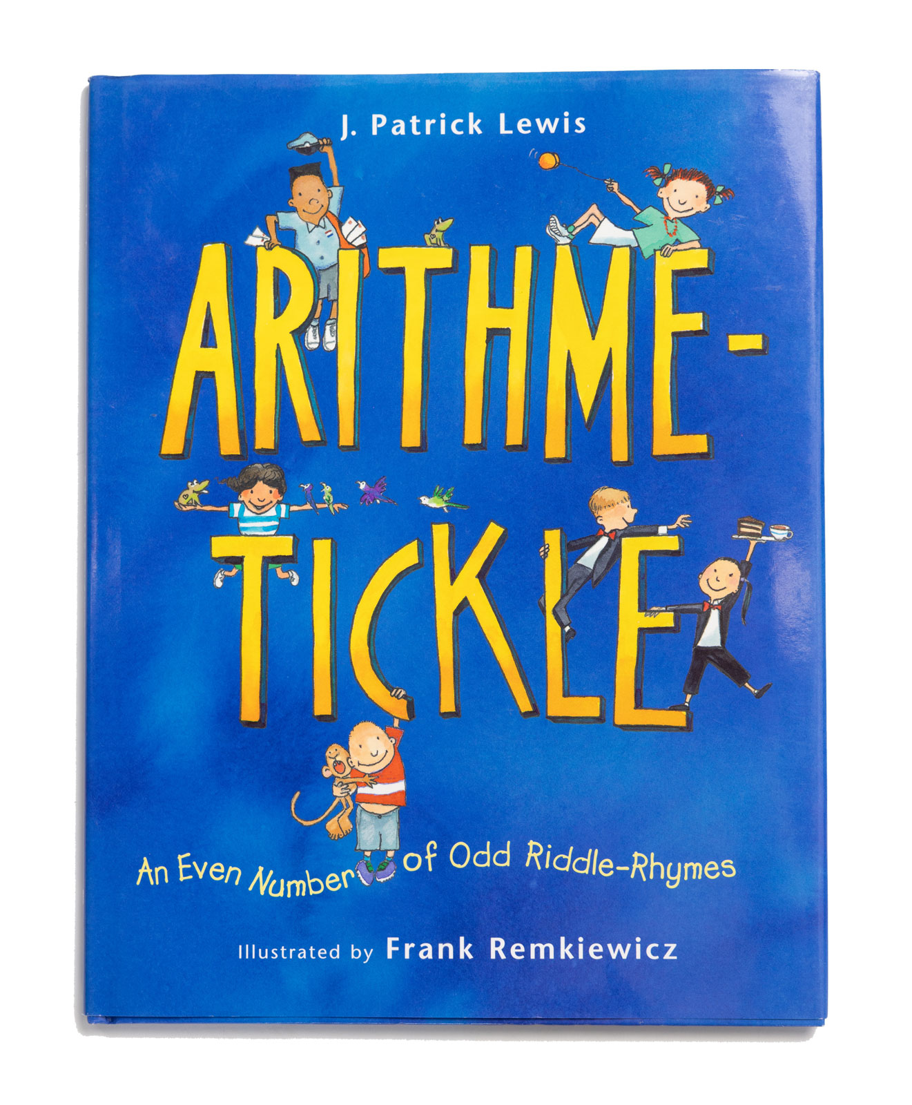 The cover of Arithme-Tickle shows illustrated kids playing around the display text