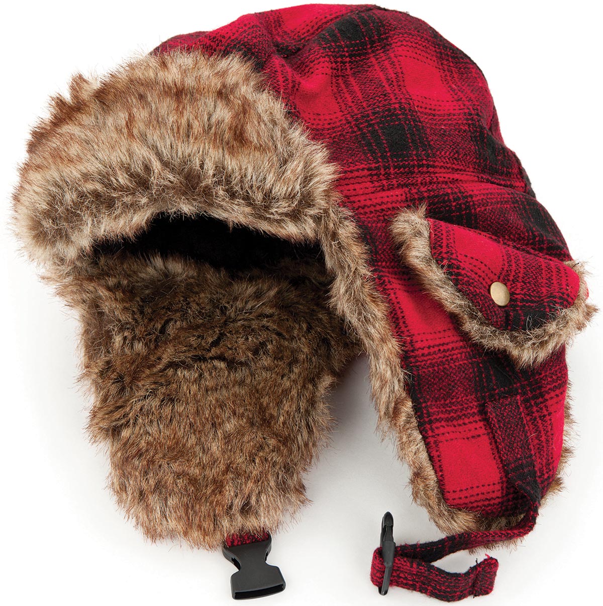 Scarlet and gray plaid winter hat