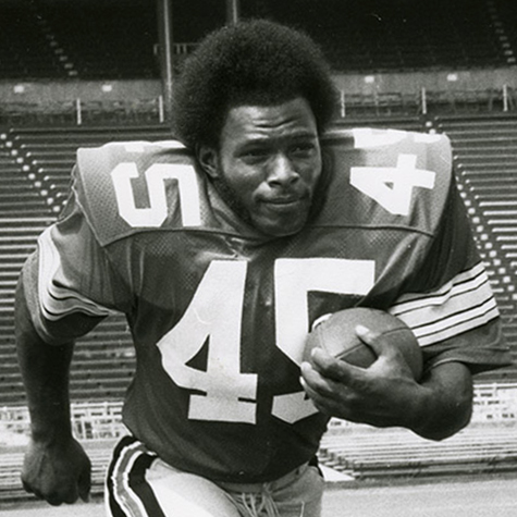 Black and White photo of Archie Griffin in Ohio Stadium circa 1975