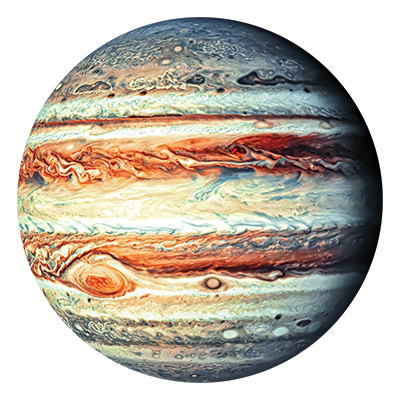 Rendering of Jupiter with colorful banding features