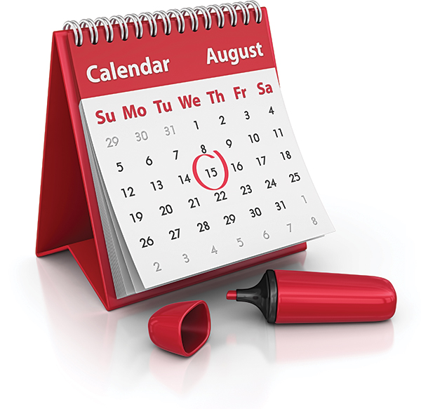 A desk-style calendar showing a date has been circled by a red highlighter, also visible with its cap off