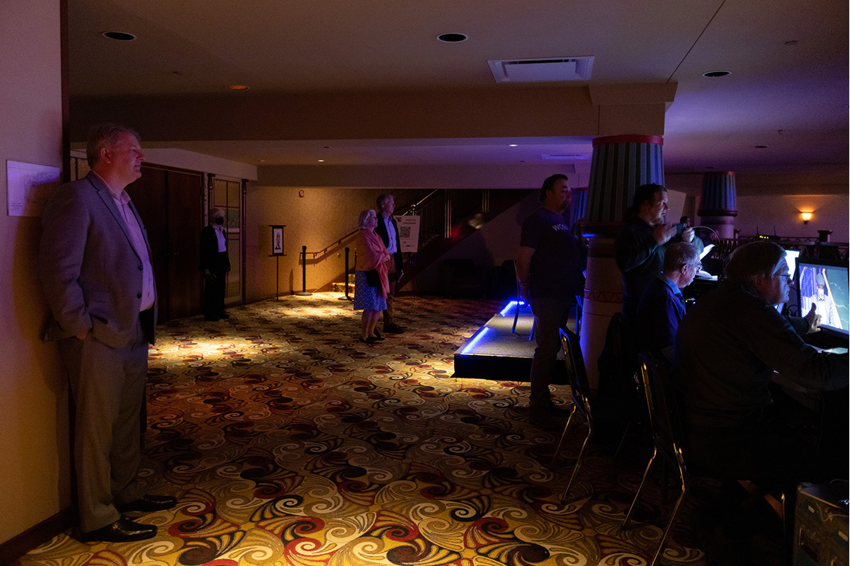 Another typical vantage for Whittington, observing from behind the main-floor audience at his final theater visit of the night