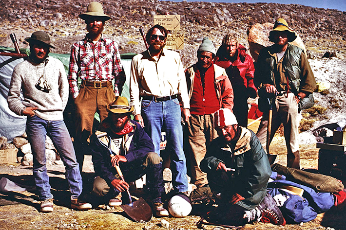 lonnie thompson with his team at a base camp