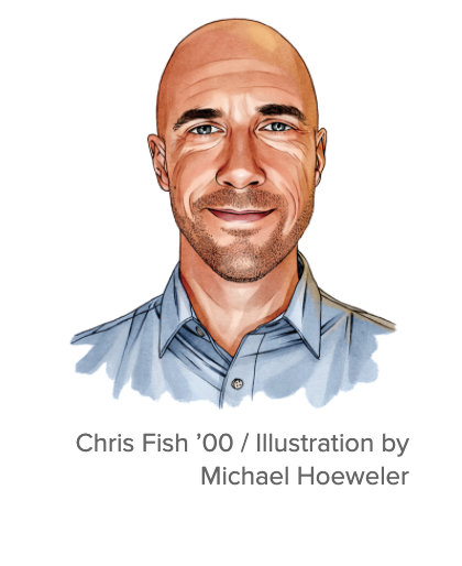 Watercolor illustration of Chris Fish