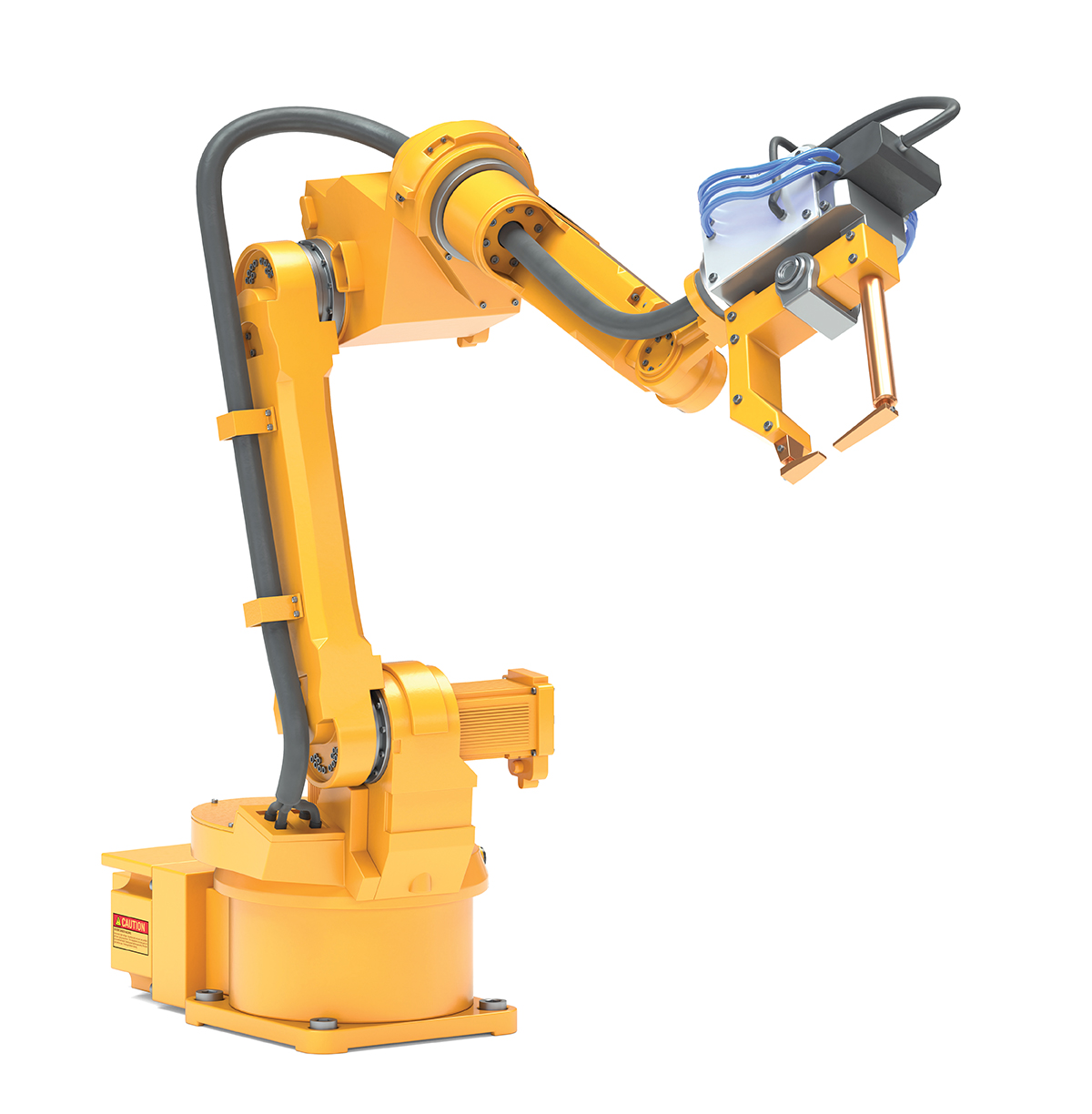 Yellow industrial robot arm
