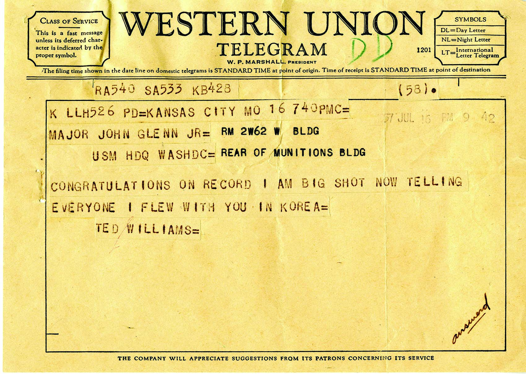 Photo of a telegram