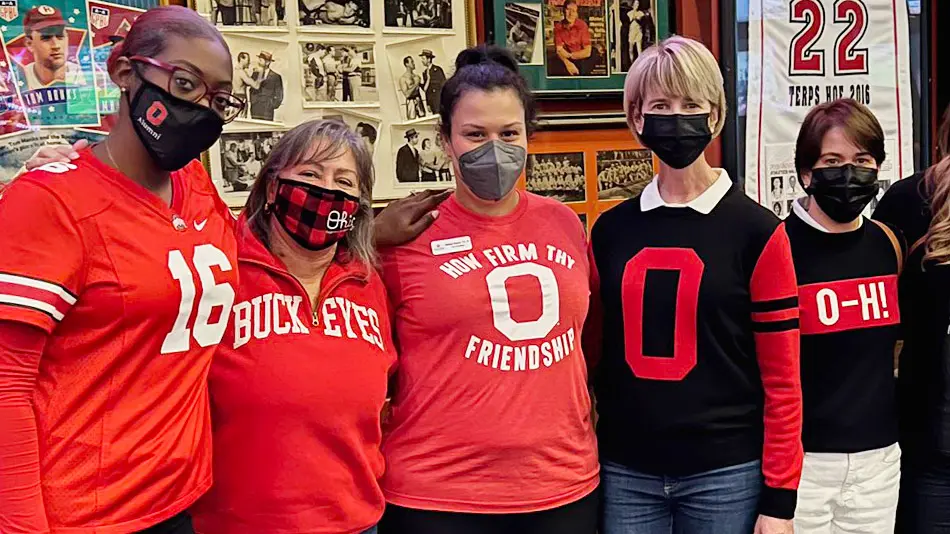 group of women wearing ohio state apparel