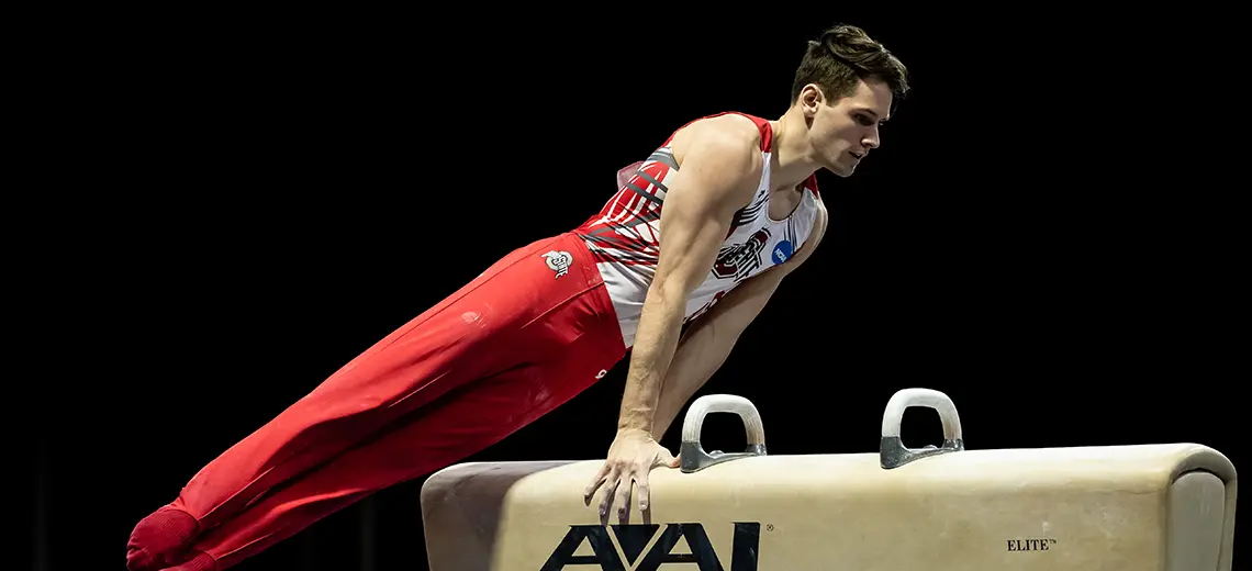 OSU men's gymnast on the pommel horse 