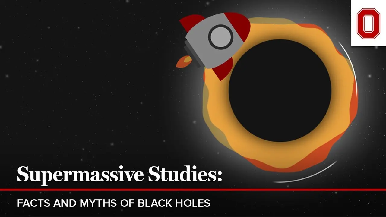 Illustration of a rocket flying in space near a black hole