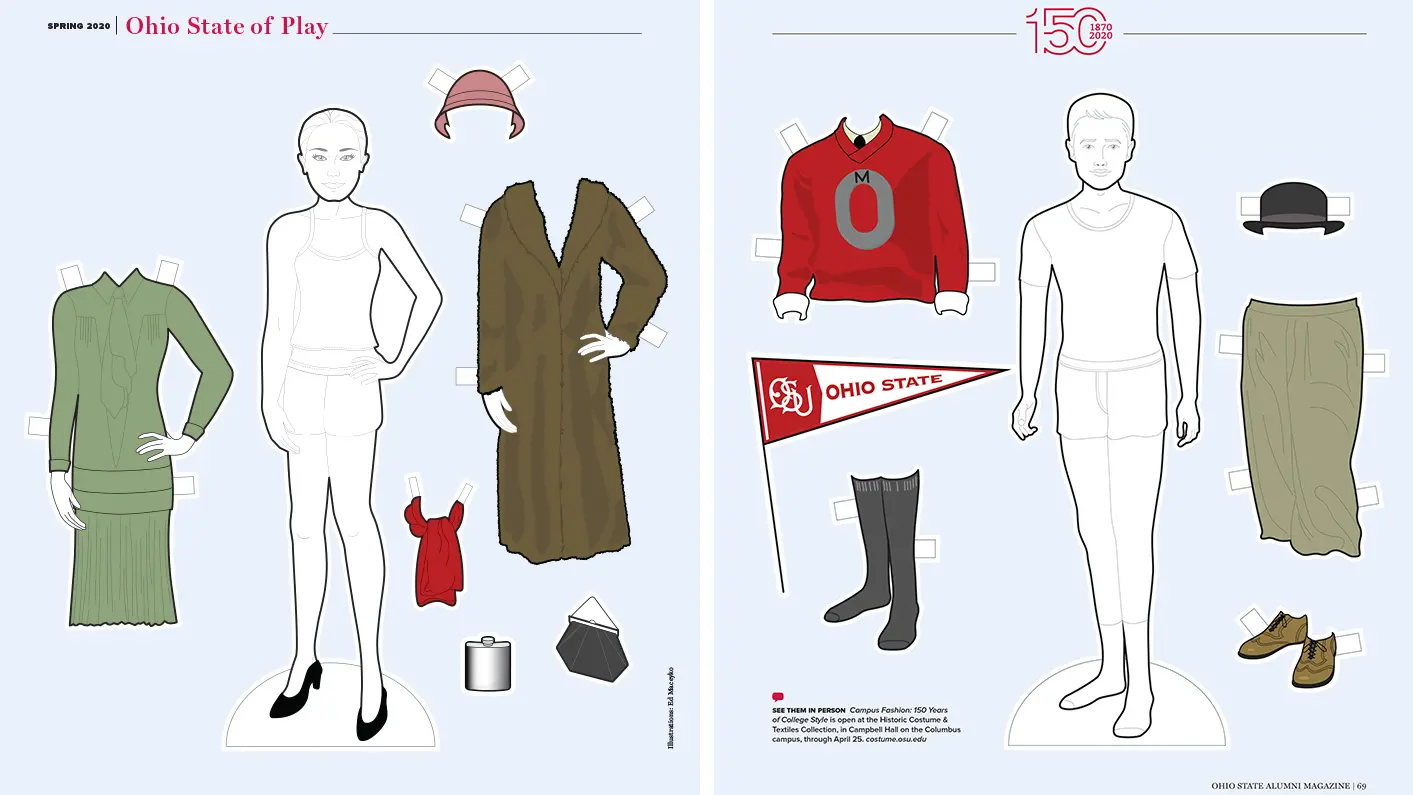 cut out paper dolls of a man and woman with their gameday dressup gear