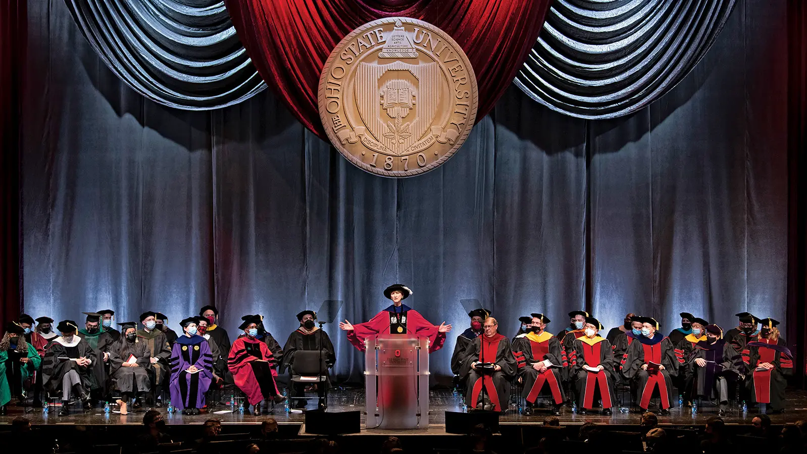 president kristina johnson giving a speech to an audience