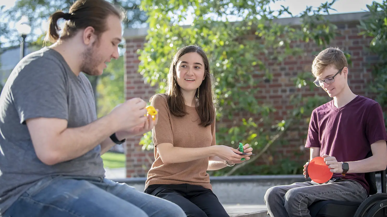 Caroline Karbowski talks with students