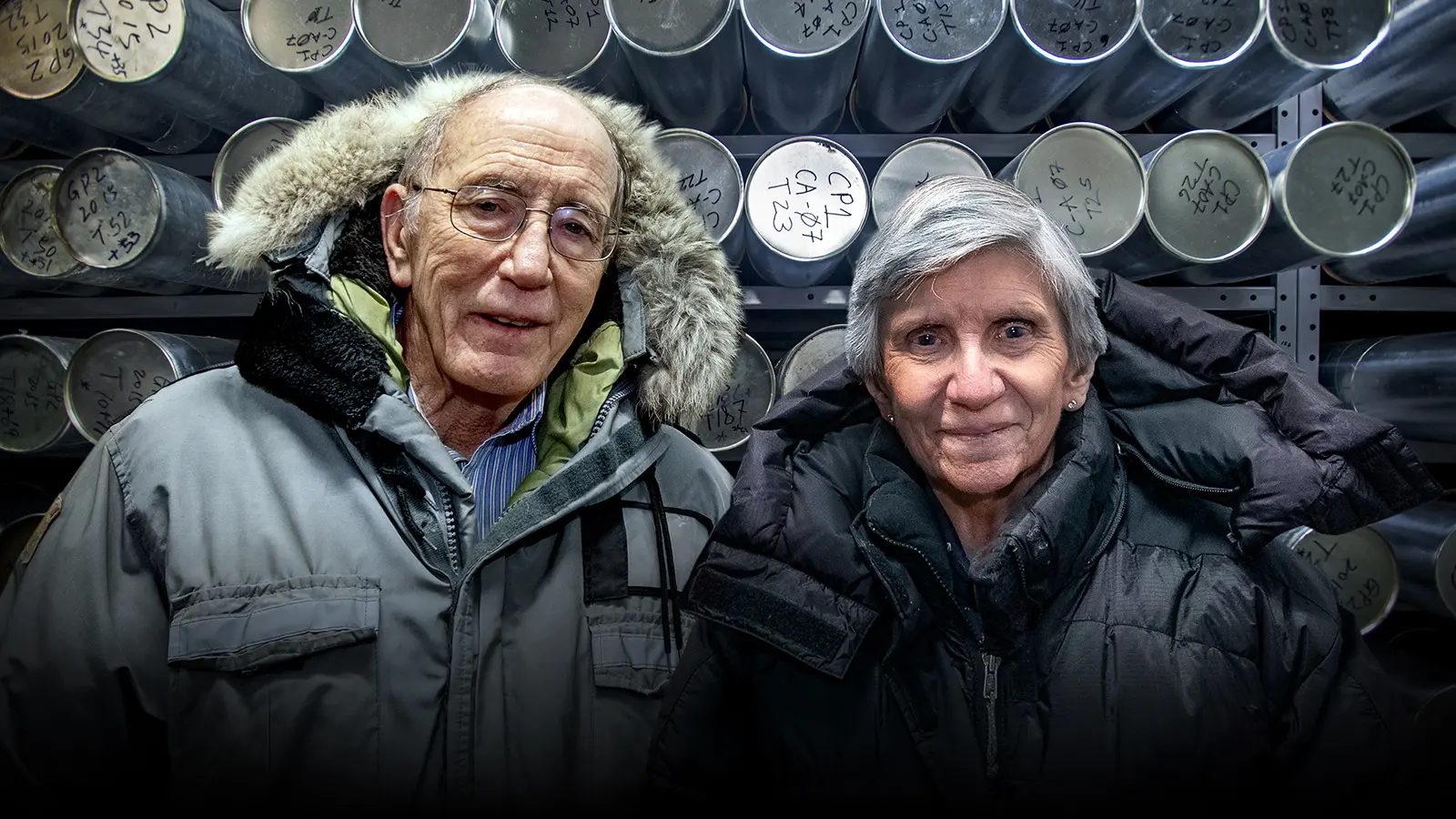Lonnie Thompson and Ellen Mosley-Thompson in ice core freezer