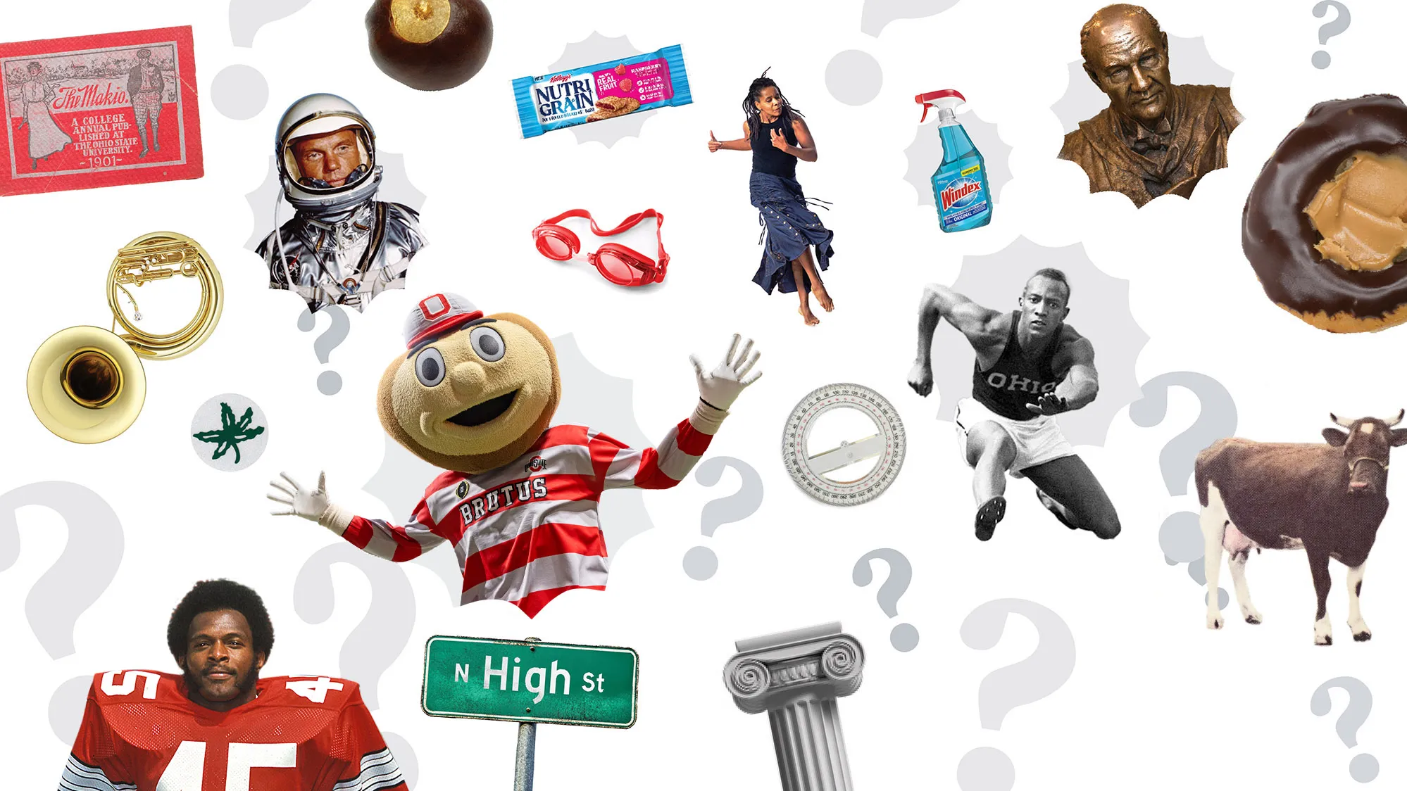 a decorative image with Buckeye-themed things and people