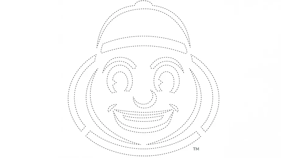 A stencil design of Brutus Buckeye shows him smiling