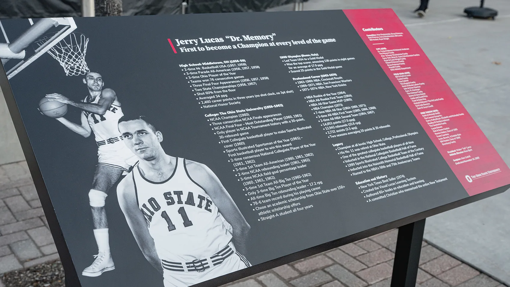 A photo of the board outside the Schottenstein Center that explains Jerry Lucas' achievements. It's naturally large.