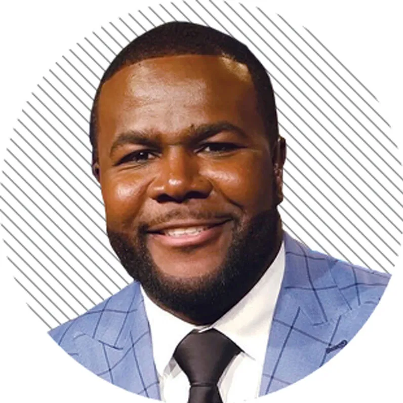 a round icon with Jones' headshot in it