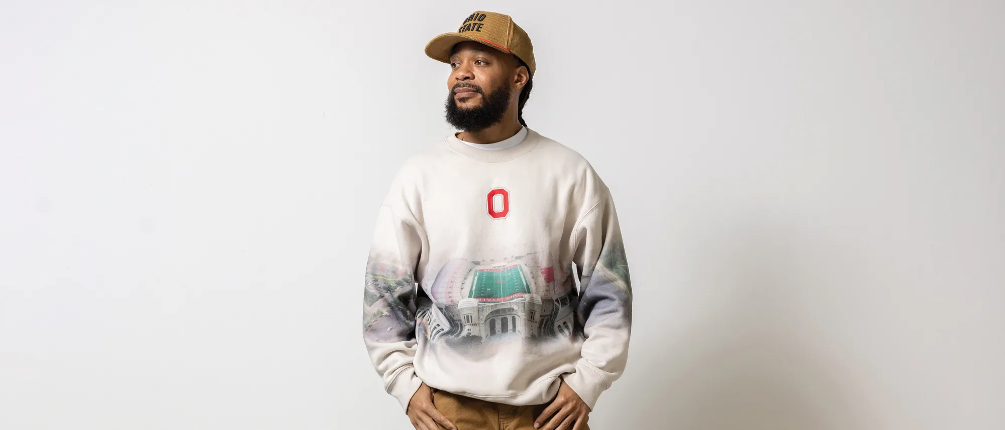 Terron Banner poses for a portrait in one of his favorite Ohio State outfits