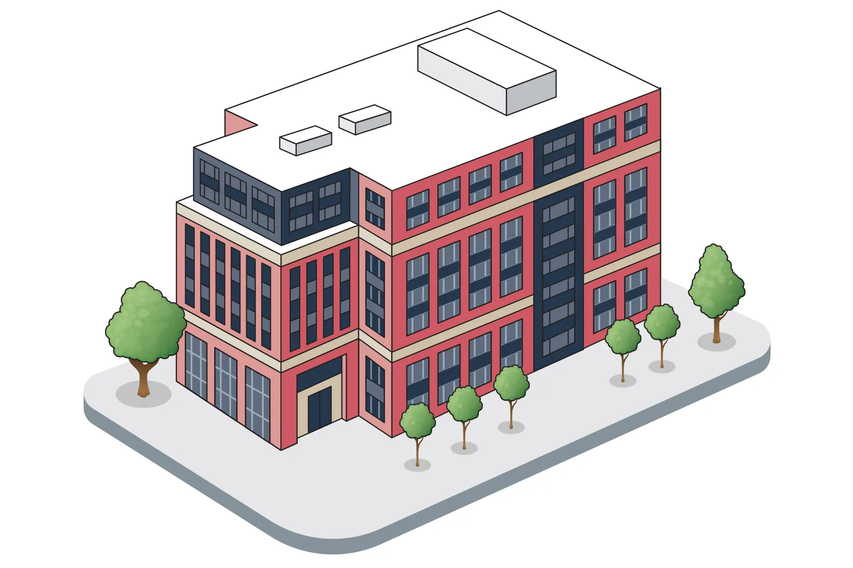 An illustration of the new optometry building looks like it was modeled on classic academic buildings, with red brick, sizable windows and accents of another lighter building material. It appears 6 to 8 stories tall.