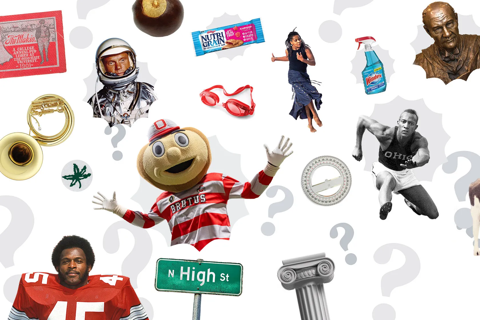 a decorative image with Buckeye-themed things and people