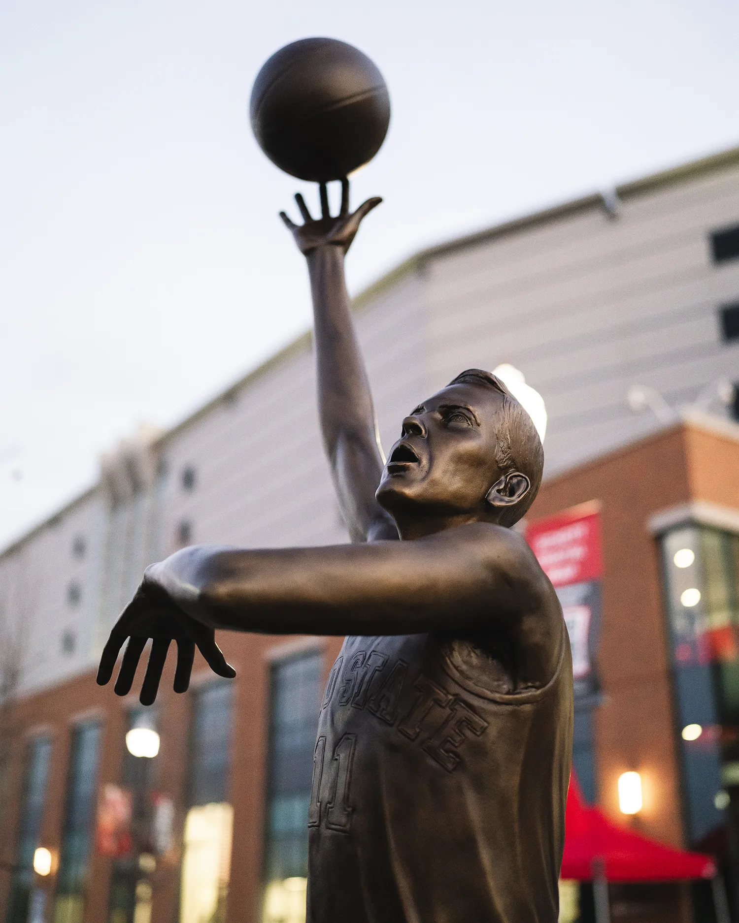 A closer view of the top half of the statue