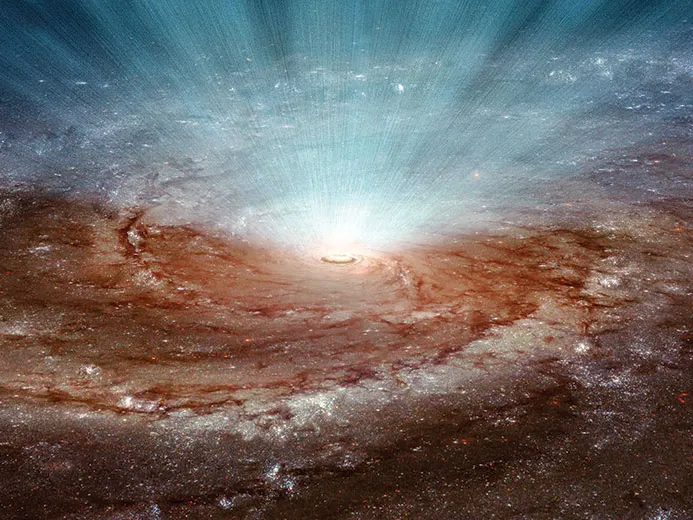 Photo from space of a galaxy made of blues and oranges