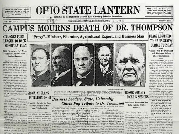 old black and white photo of the front page of the Ohio State Lantern
