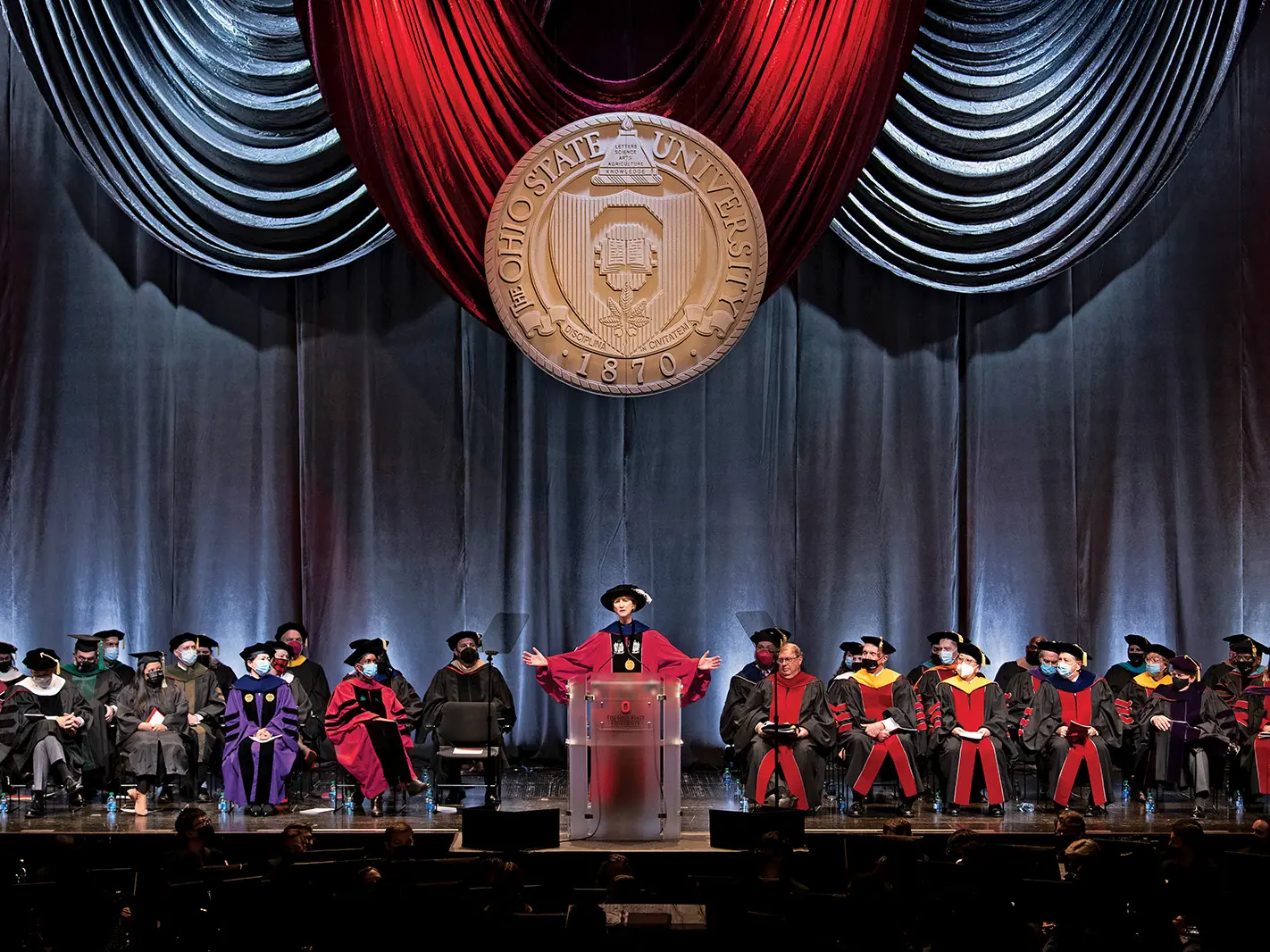 president kristina johnson giving a speech to an audience