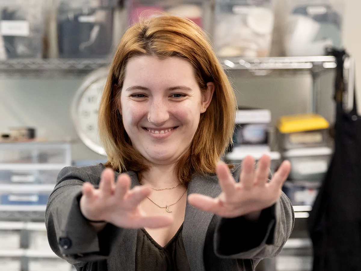 In the bright and cheerful costume studio, a young woman who is a senior at Ohio State tests her costume to make sure she can easily move in it. The costume is a business jacket over a shirt and pants; the student is the star of “She Kills Monsters.” In it, she played a teacher going into imaginary Dungeons &amp; Dragons worlds to fight.