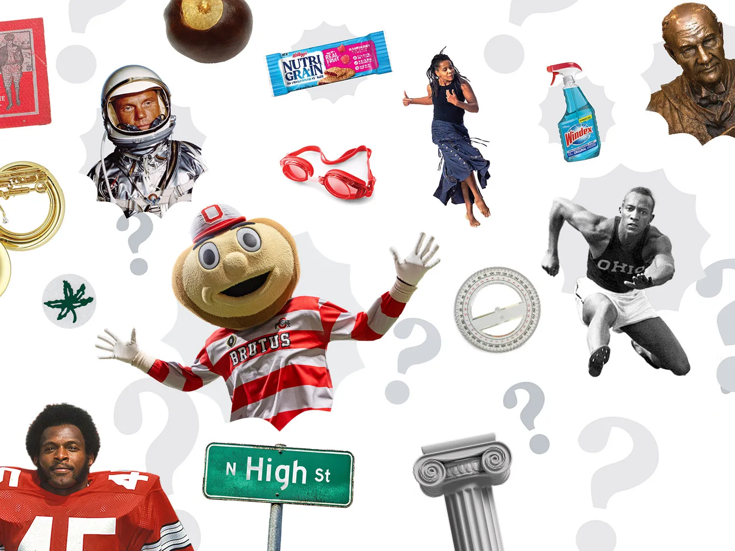 a decorative image with Buckeye-themed things and people