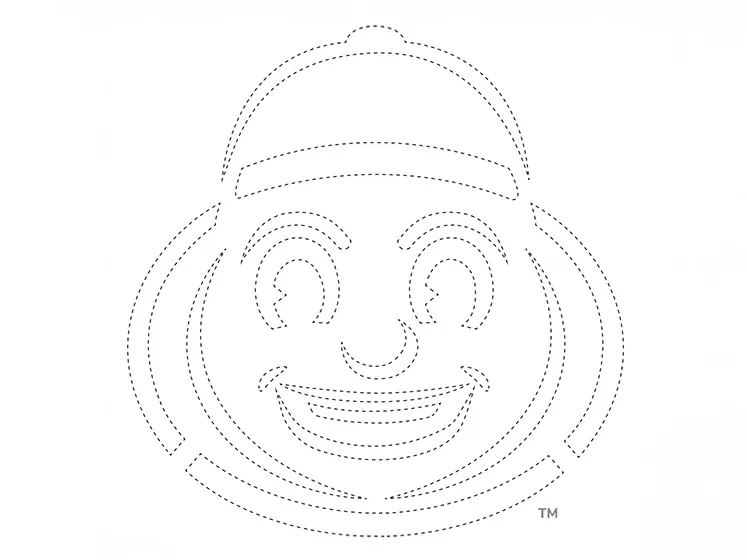A stencil design of Brutus Buckeye shows him smiling