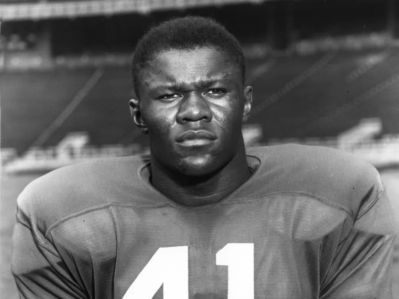 As a college football player, Matt Snell poses for a portrait in Ohio Stadium.