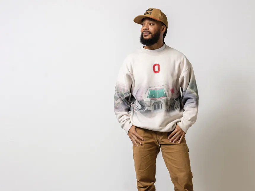 Terron Banner poses for a portrait in one of his favorite Ohio State outfits